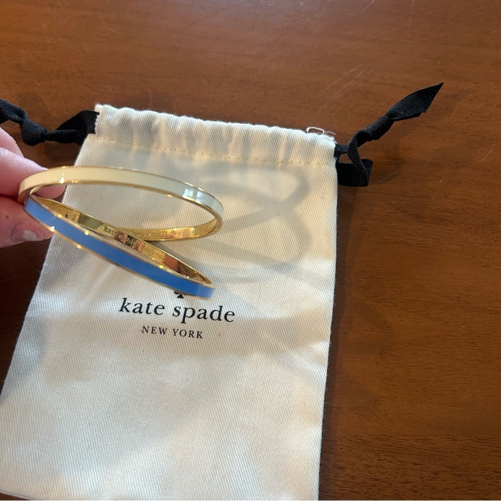 Kate Spade Thin Idiom Gold Bracelet Set in Blue and White with Dust Bag - Picture 4 of 9